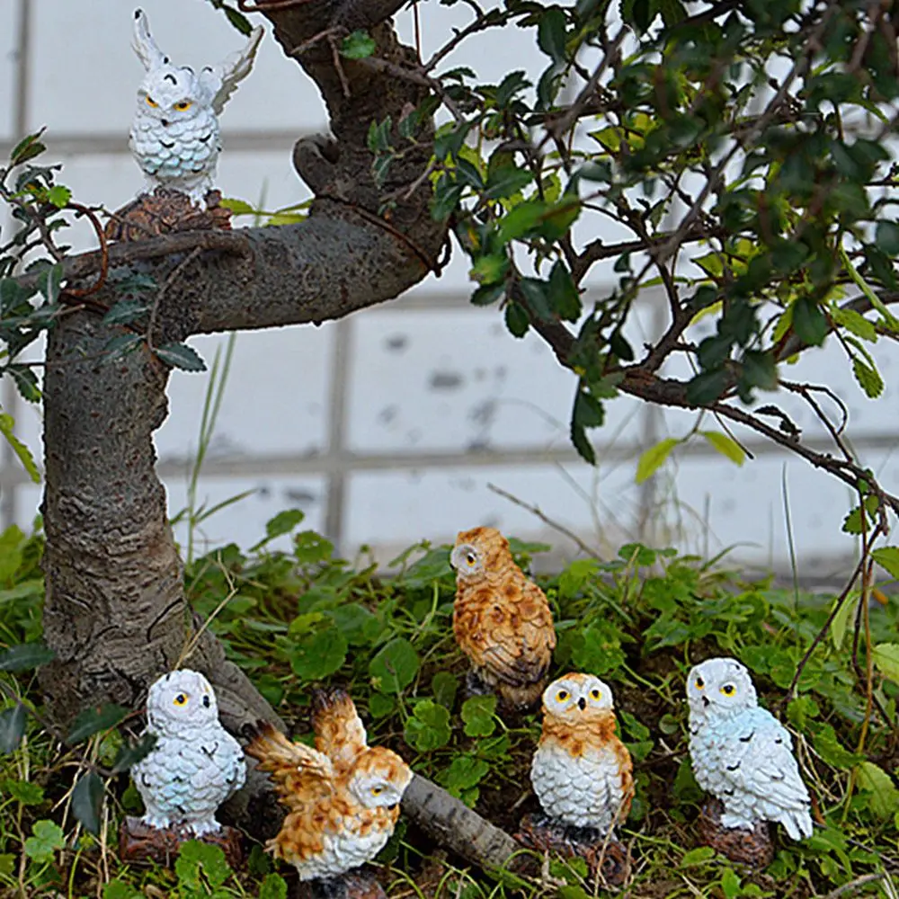 Статуя Совы ручной работы из искусственной смолы, мини аксессуары, миниатюрное украшение Совы бонсай