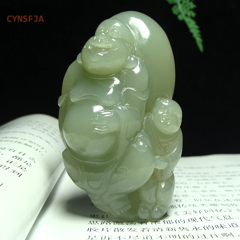 

CYNSFJA Real Rare Certified Natural Hetian Nephrite Lucky Buddha Hand Pieces Jade Carving Master Work High Quality Best Gifts