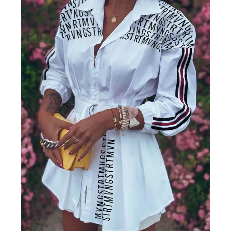 

2023 New Autumn and Winter Lantern Fashion Lantern Sleeve Splice Pleated Zipper Irregular Mini Dress Women's Shirt