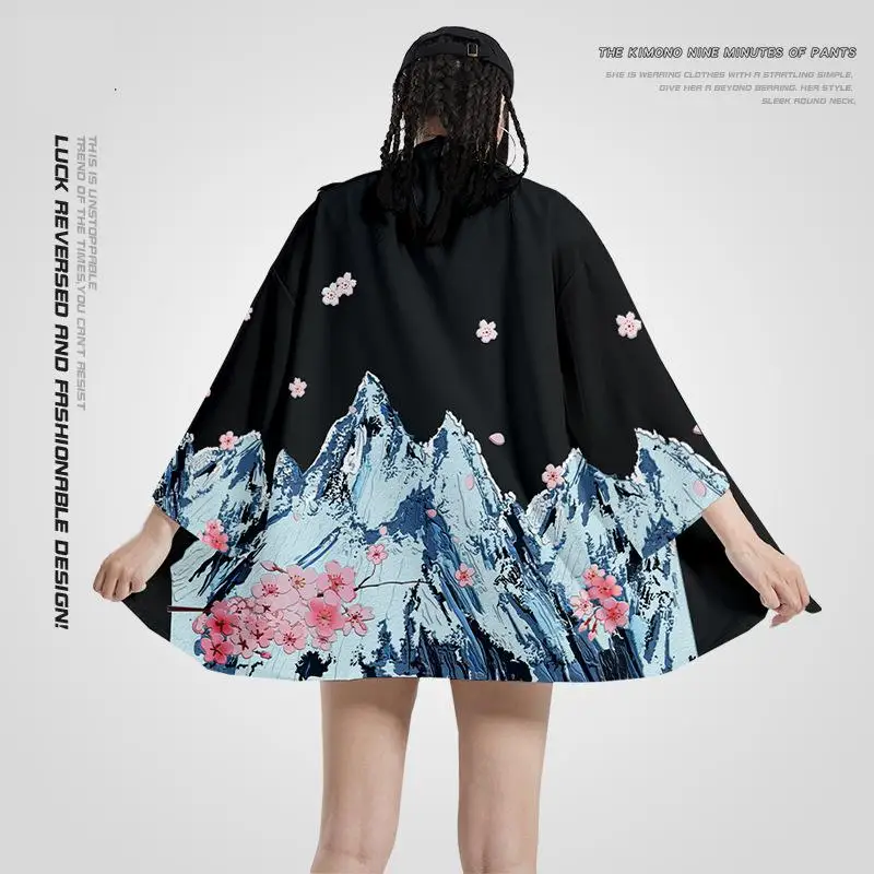 Couple Cherry Blossom 2PCS Robe Sets Rayon Cardigan Pajamas Pant Sleepwear Suit 3/4 Sleeve Kimono Robe Casual Home Wear Oversize