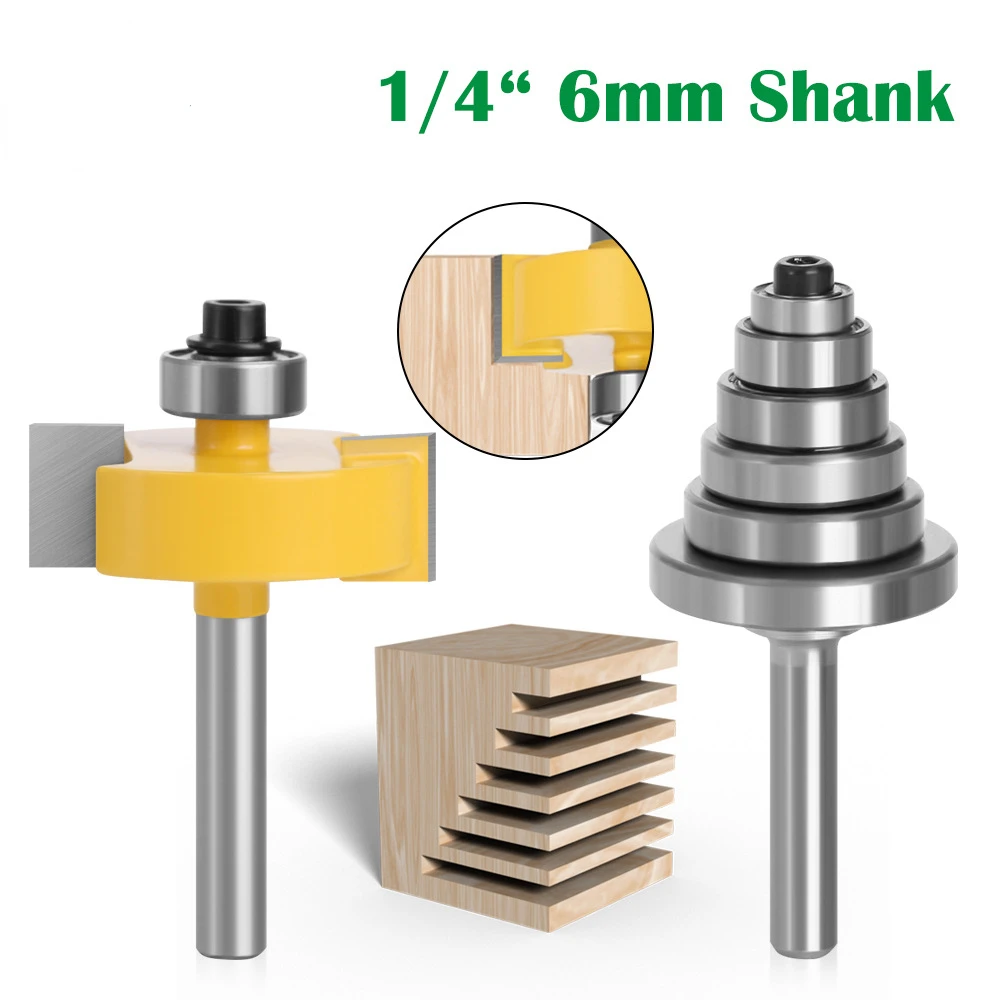 

6mm/6.35mm/8mm/12mm Shank Rabbet Router Bit with 6 Adjustable Bearings Tenon Milling Cutter Cemented Carbide Woodworking Bits