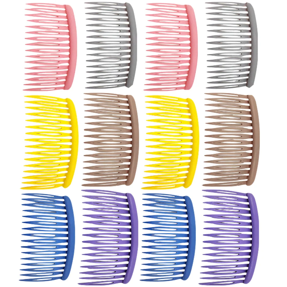 

12 Pcs Modeling Plastic Scrub Hair Comb Miss Clips Girls Colorful Resin Side Combs