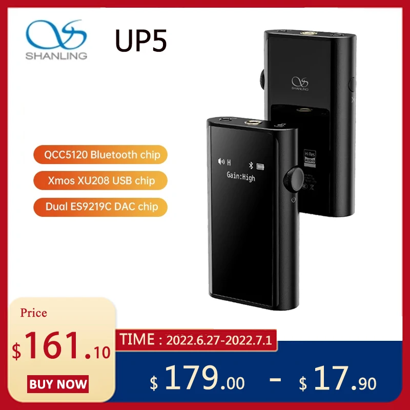 

Shanling UP5 Decoding Headphone Amplifier Dual ES9219C Balanced Bluetooth USB DAC to 384K/ DSD256 3.5/ 2.5/4.4mm Headphones Jack