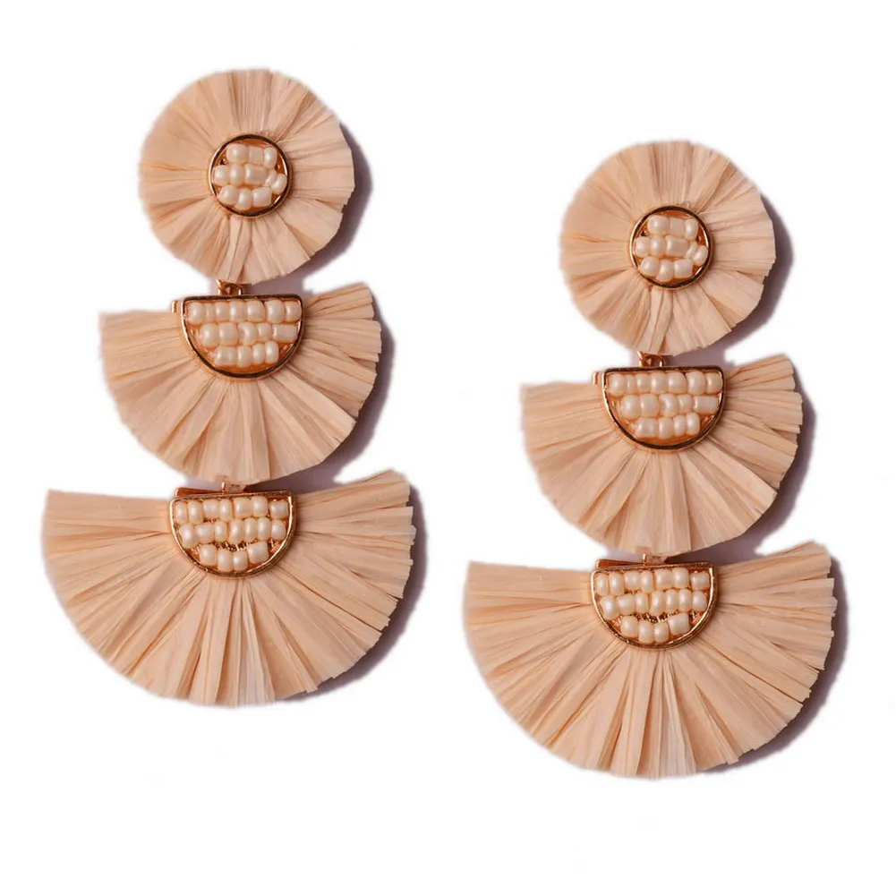 

2022 New Fashion Boho Raffia Palm Earrings For Women Girls Tiered Multi-layer Beads Weave Dangle Statement Charm Earrings Gift