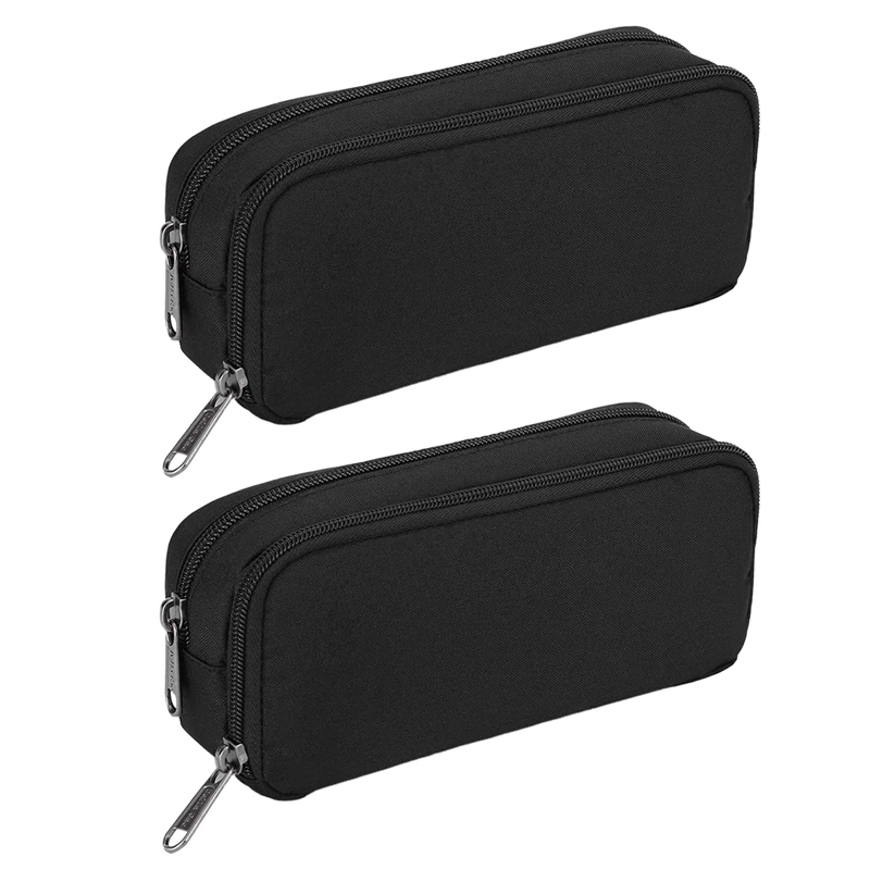 

NEW-2X Big Capacity Pencil Case Oxford Storage Pouch Marker Pen Case Simple Stationery Bag School Office Organizer Black
