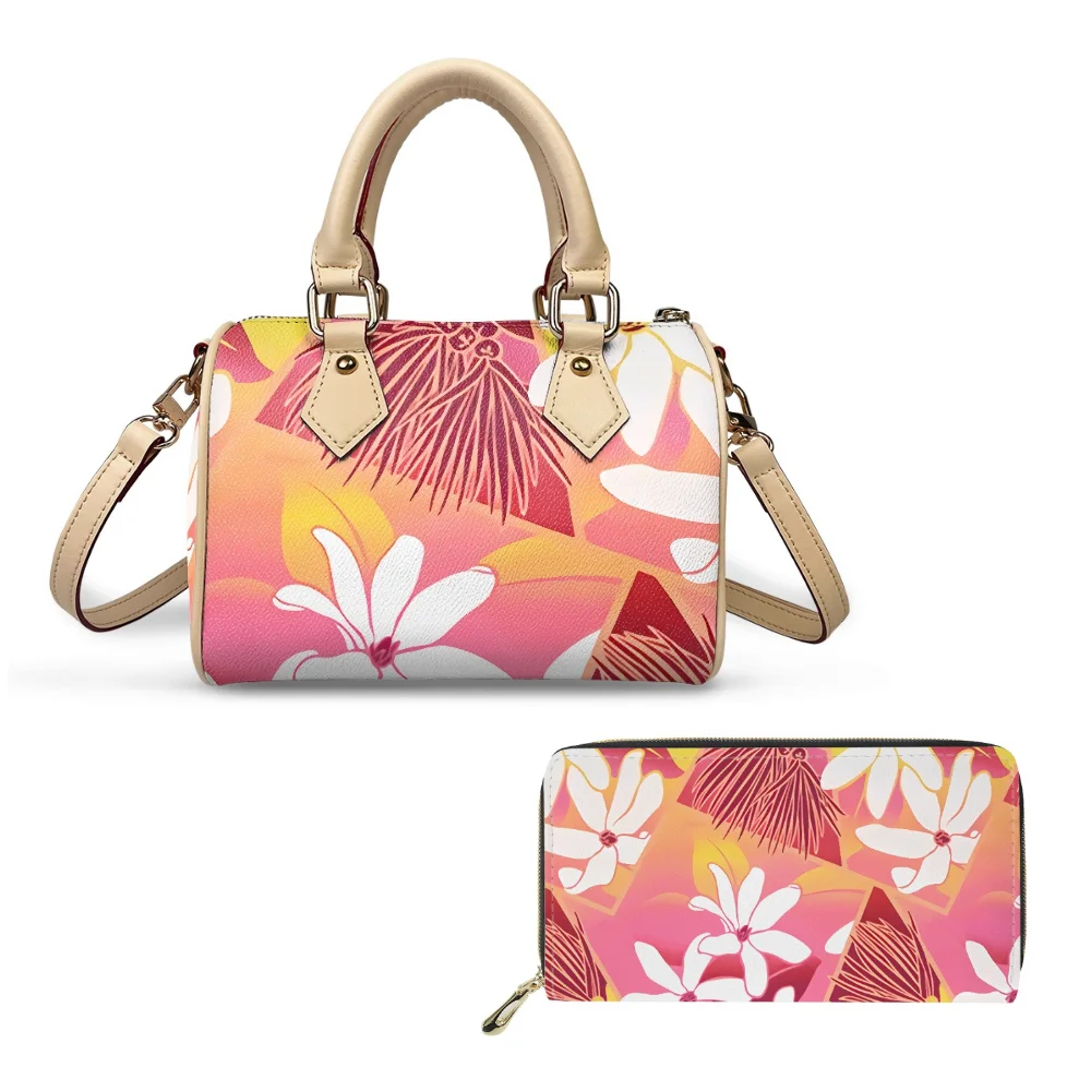 Женская сумка из 2 частей через плечо и кошелек с Полинезийским цветочным принтом