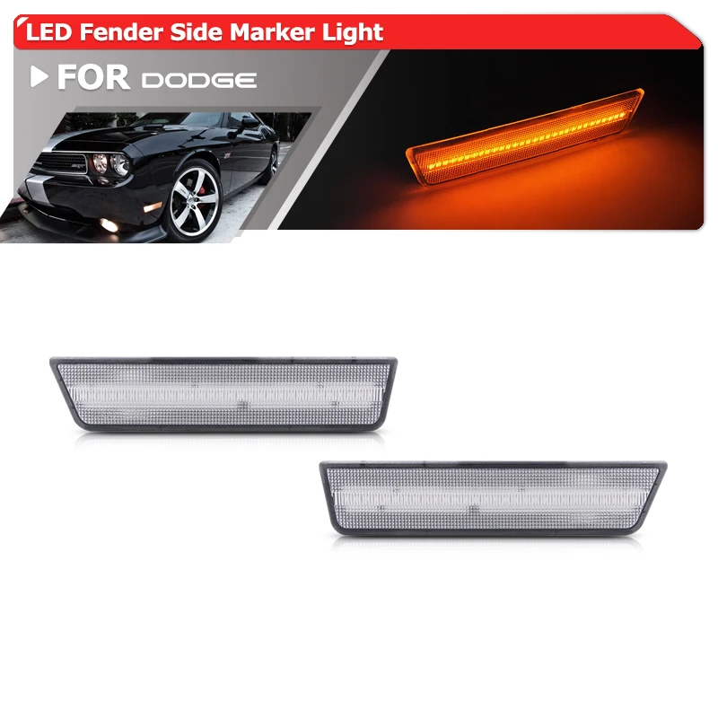 

Fits For Dodge Challenger 2008-2014 Clear Lens Amber Front Led Fender Flare Side Marker Lights