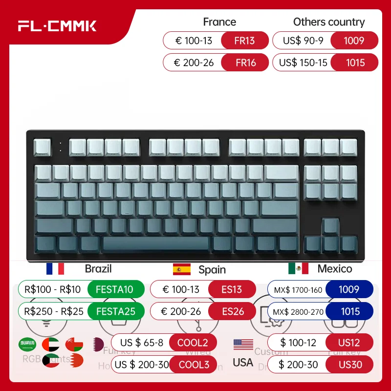 

FL·ESPORTS MK870 Three Mode Mechanical Keyboard 87 Key Hot-Swappable RGB PBT Keycaps for PC Tablet Desktop Support Driver