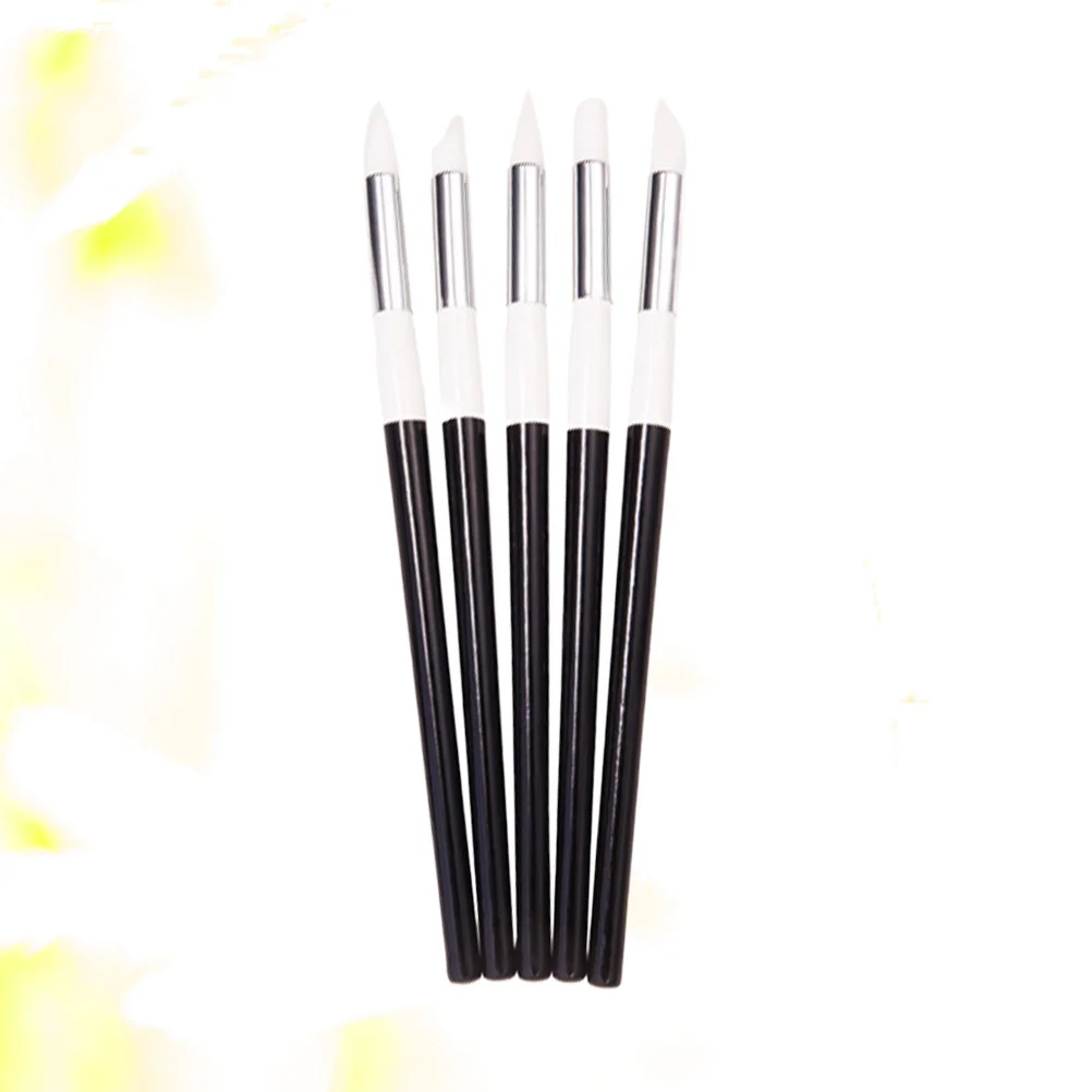 

5Pcs Nail Pen Brushes Silicone Manicure Brush Nail Carving Tools DIY Nail Supplies for Home Shop(Black White)