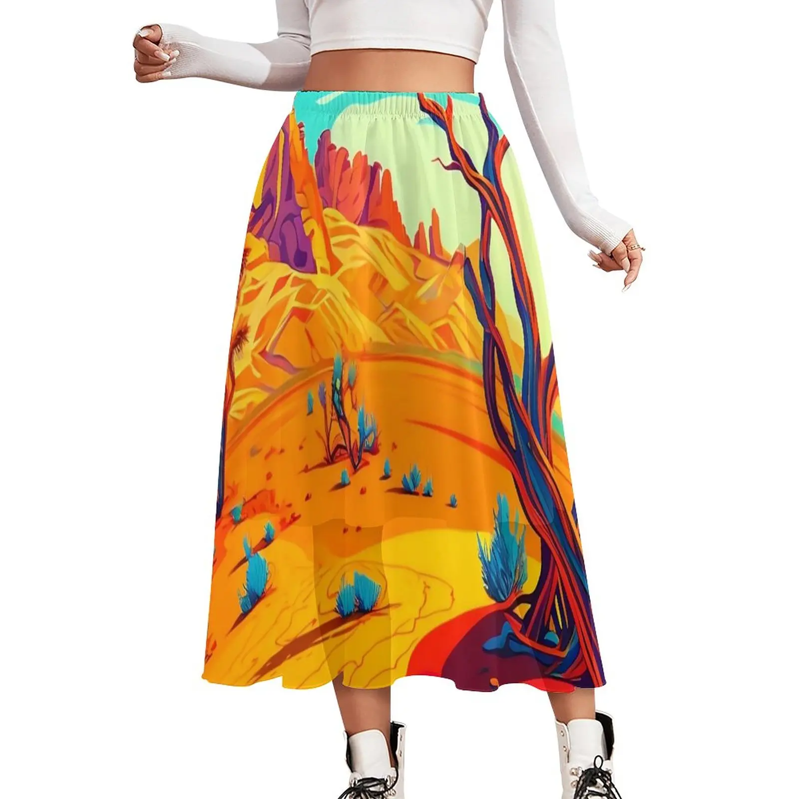 

Mojave Desert Skirt Digital Art Beach Long Skirts Summer Streetwear Elastic Waist Chiffon Custom Big Size A-line Skirt
