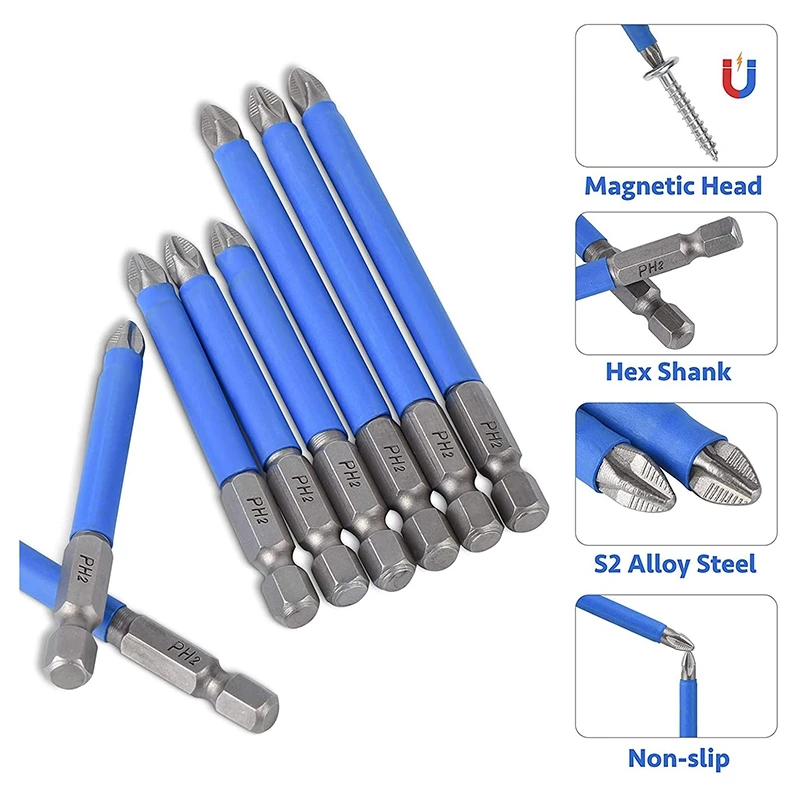 Promotion! 20Pcs Magnetic PH2 Screwdriver Bits Set Non-Slip Cross Head Electric 1/4 Inch Hex Shank 90Mm 65M |