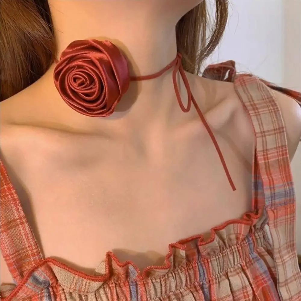 Атласное колье с цветком розы романтическая регулируемая цепочка на ключицу