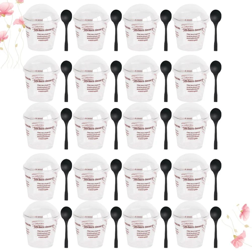

50 Sets Plastic Dessert Cup Disposable Containers Lids Tiramisu Ice Cream DIY Accessories Pudding Mousse