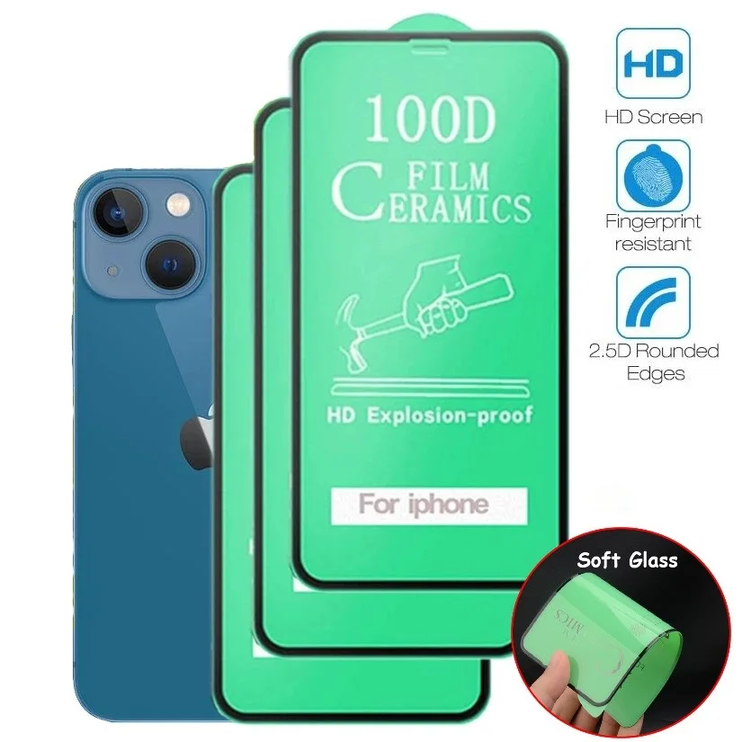 50pcs 100D Ceramic tempered glass for iPhone 12 Pro Max glass Screen Protector Film for iPhone 12 11 Pro 13 14 7Plus 8 X XS XR