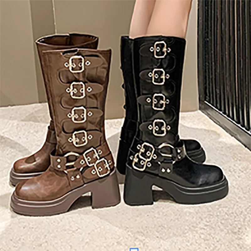 Женские ботинки челси на высоком каблуке длинные платформе новинка 2024 Модные