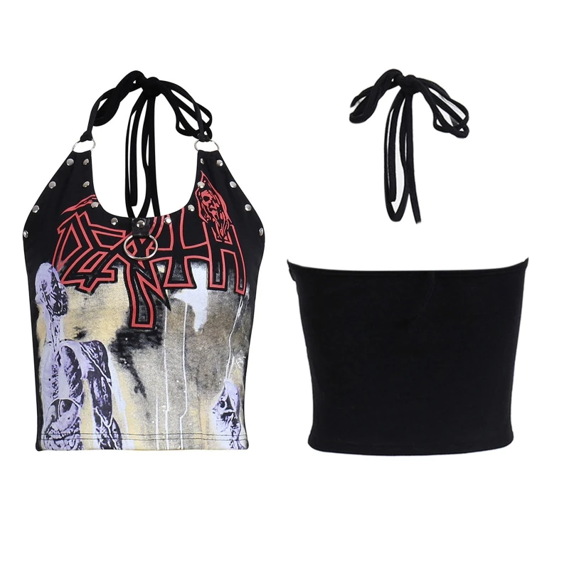 

CPDD Women's Gothic Girl Cutout Crop Tops Goth Streetwear Punk Hollow Out Black Gothic T Shirt