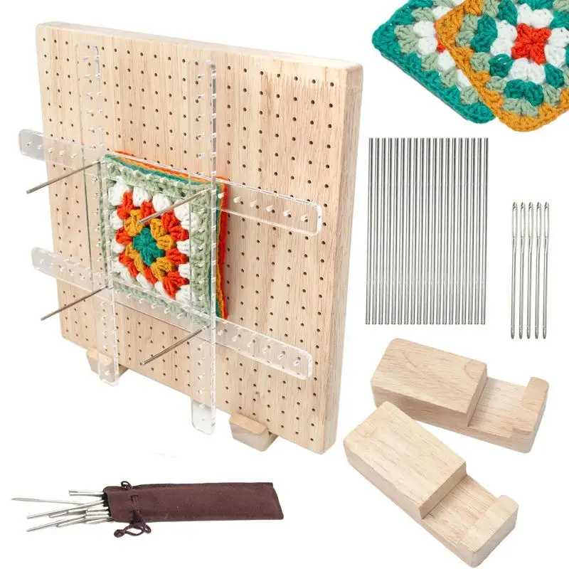 

Деревянная доска с блокировкой, бабушка, квадратная доска для вязания крючком, ремесло для установки, шитье, вязание, рисунок с 5 стальными штифтами, 2 стойки