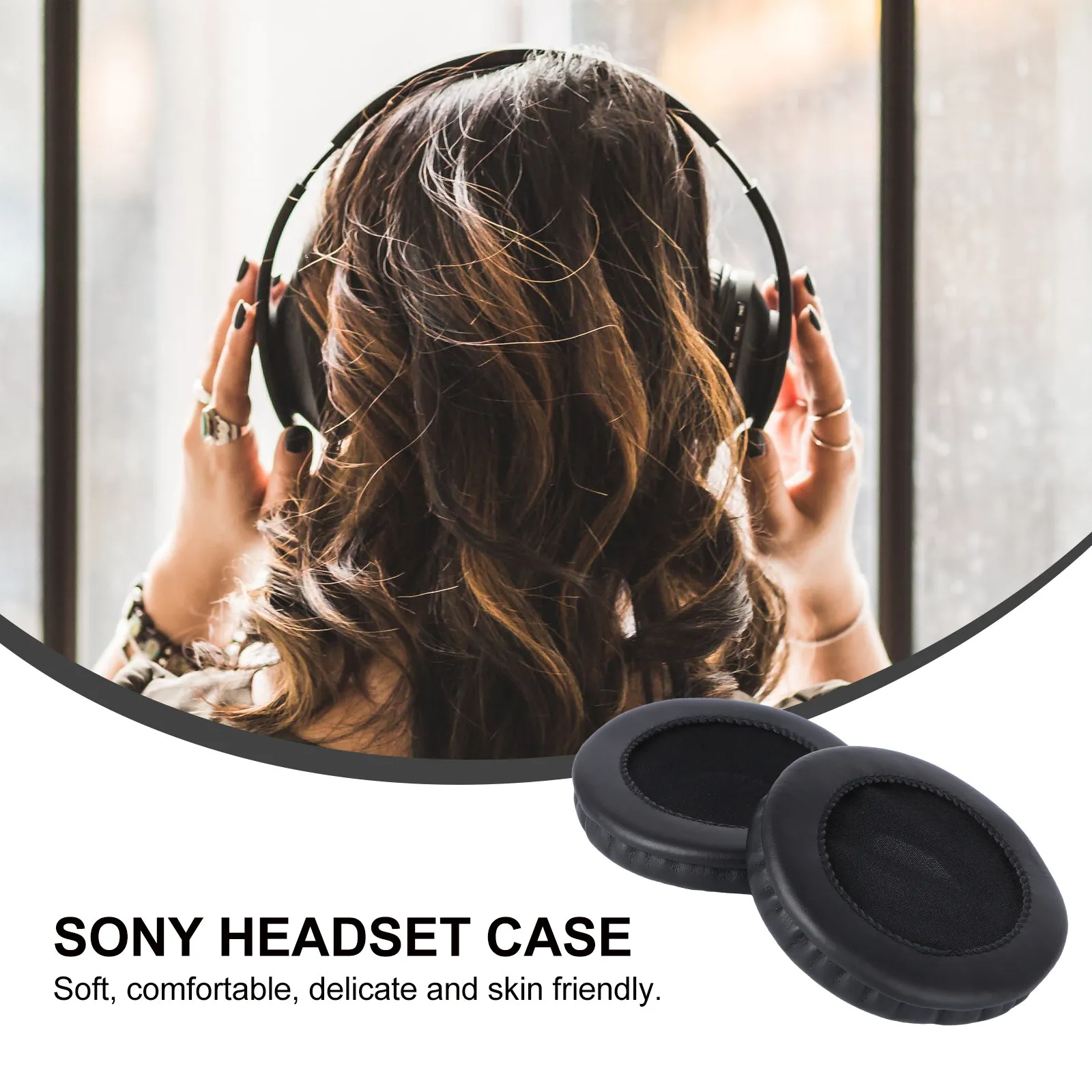 Фото Черные сменные амбушюры из полиуретана для наушников Mdr-V700dj, V500dj, Hdj1000, Hdj2000, Hdj1500, Hd205, Hd215, Hd225, Hd440 №5