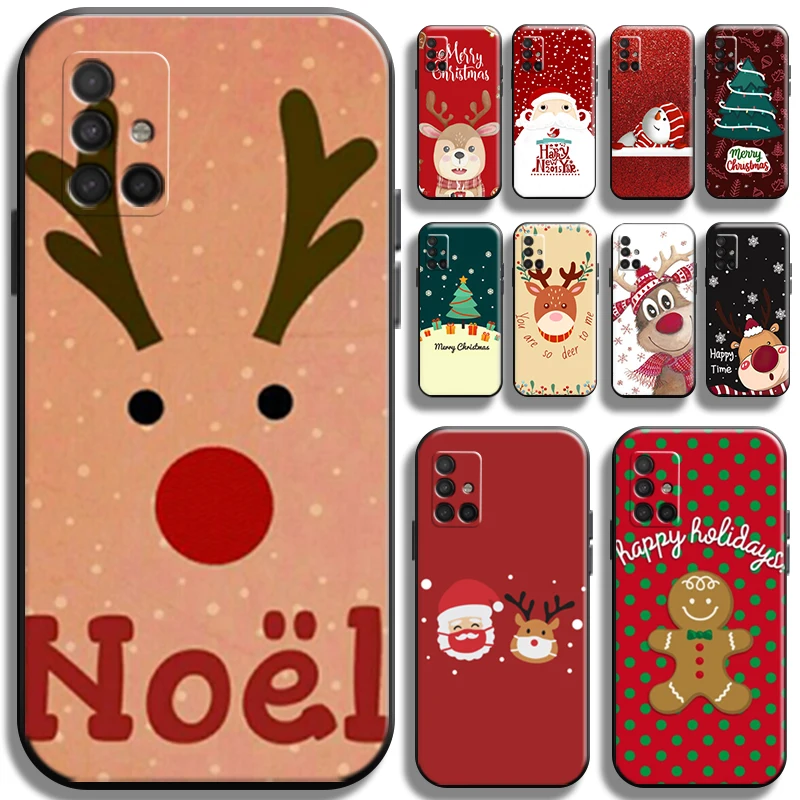 

Christmas Santa Claus Reindeer Phone Case For Samsung Galaxy A51 A51 5G Full Protection Liquid Silicon Shockproof Shell Carcasa