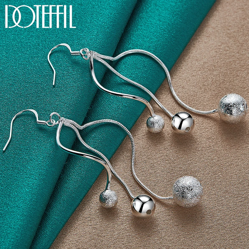 

DOTEFFIL 925 Sterling Silver Smooth Frosted Beads Ball Drop Earring For Women Best Gift Wedding Engagement Party Jewelry