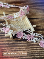 2 5cm wide pink beige embroidered flower mesh beaded lace trim for diy wedding dress patches ribbon sewing accessories fabric