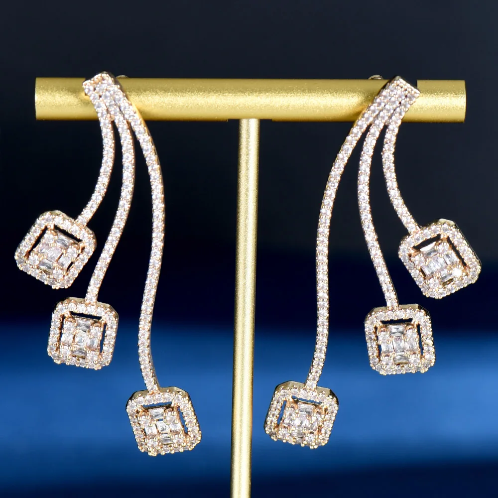 

Fashion Big Wave Square Shape Stud Errings for Women Wedding Cubic Zirconia Dubai Bridal Jewelry Accessories Bohemia E-1090