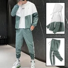 Костюм спортивный мужской в стиле пэчворк, повседневный комплект из 2 предметов в стиле хип-хоп, уличная одежда в Корейском стиле для фитнеса, весна 2021