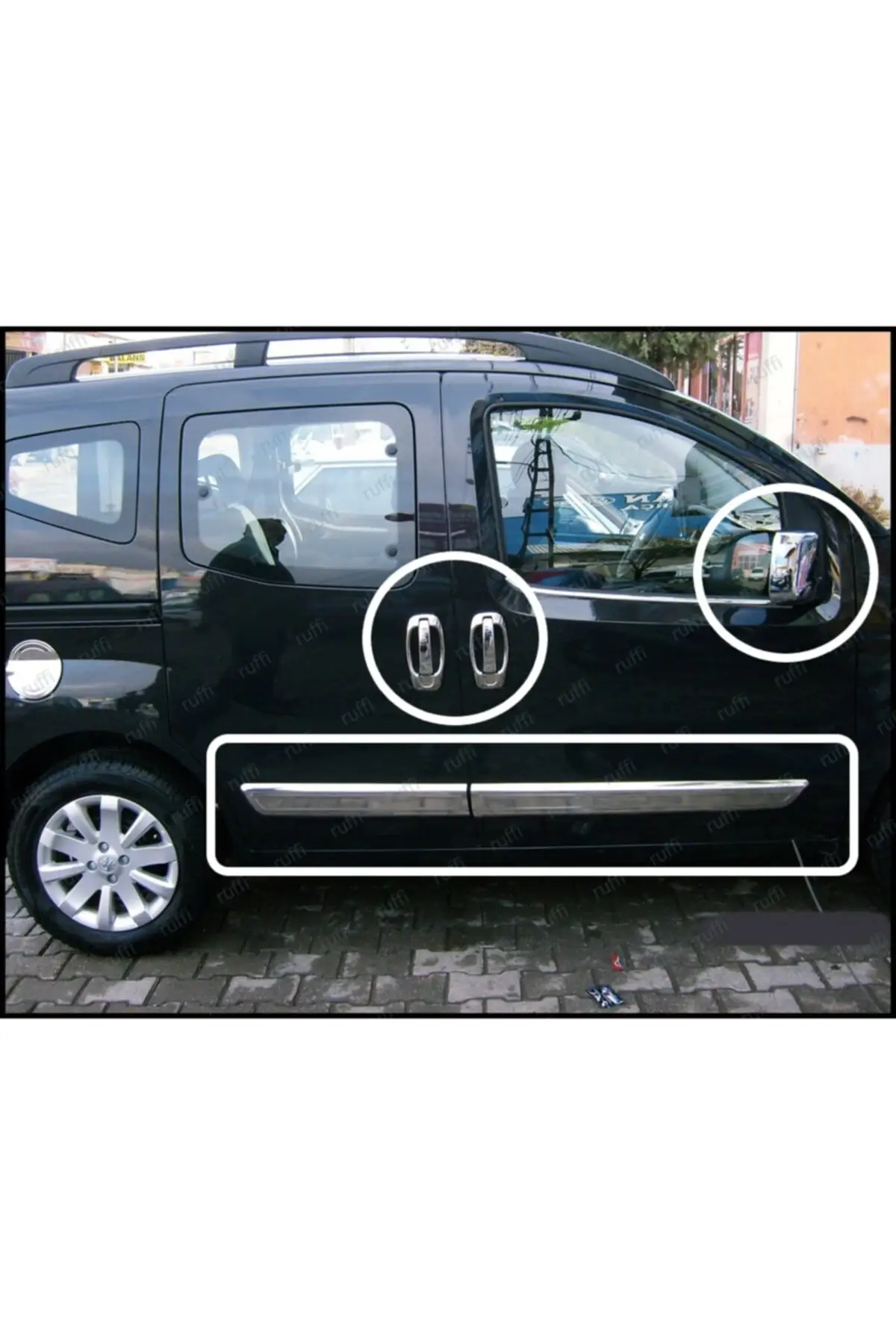 

Fiat Fiorino 3-Set Chrome Set Side Door Trim Door Handle Mirror Cover