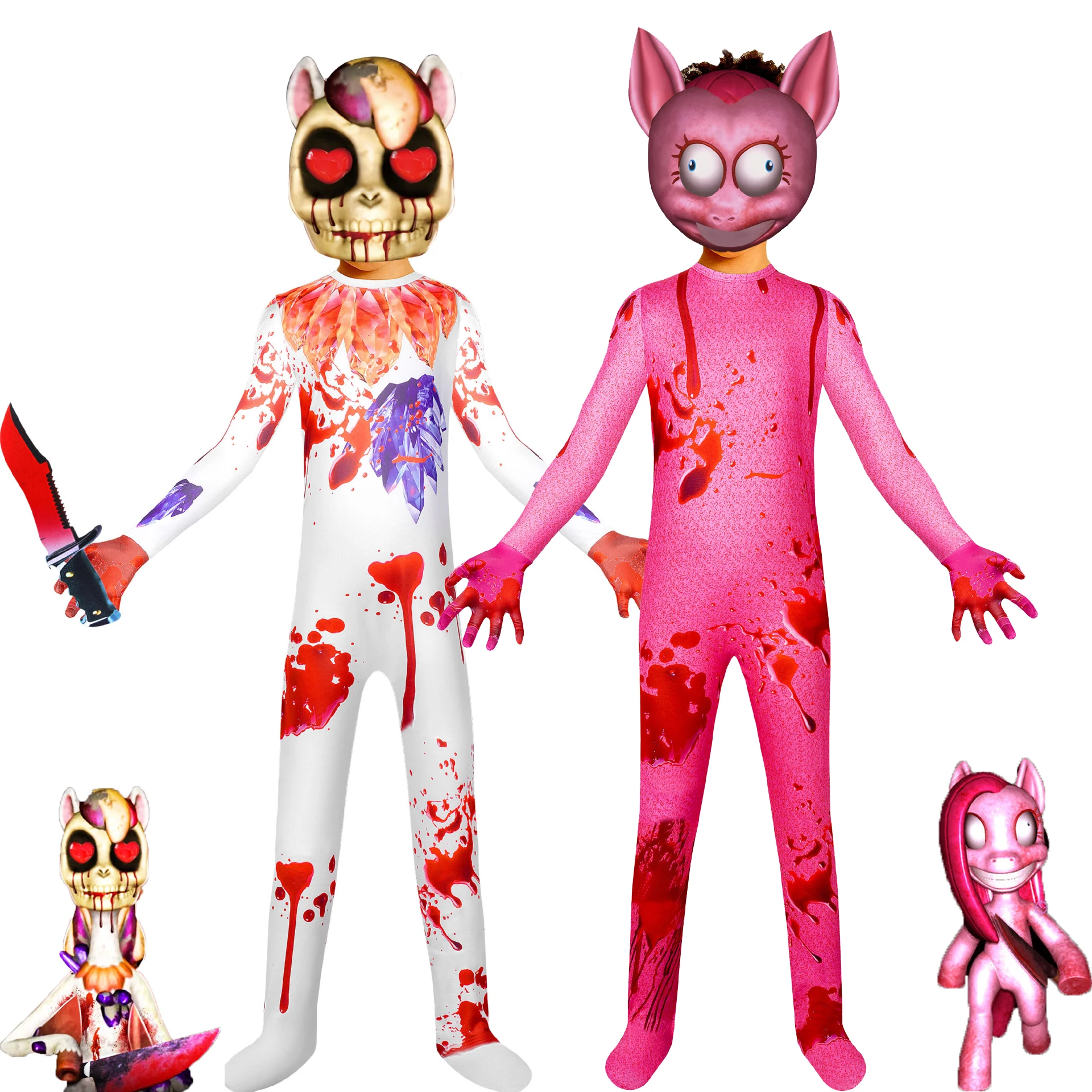 Fancy Halloween Costumes for Kids FNAF Scary Pony Cosplay Boys Girl Bodysuit Mask Cartoon Carnival Party Clothing Jumpsuits