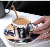 creative european style painted nordic mirror cup mirror reflection ceramic cup drink cup coffee milk tea cup with saucer spoon