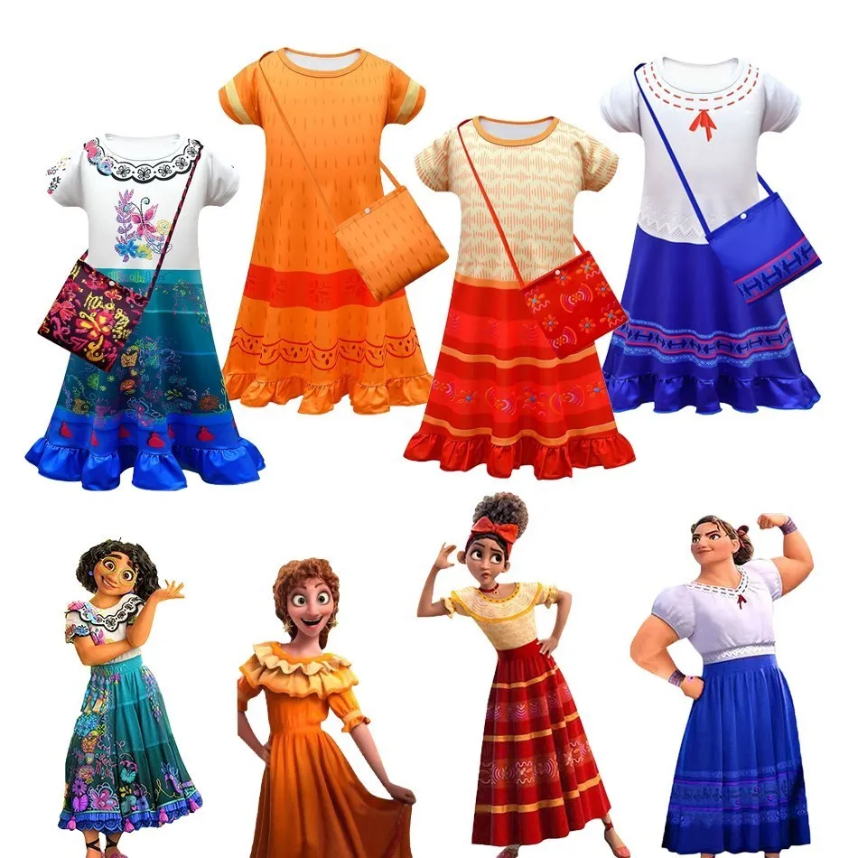 

Kids Encanto Vestidos Disney Girls Pepa Luisa Cosplay Costume Children Mirabel Madrigal Outfit Children Carnival Party Ball Gown