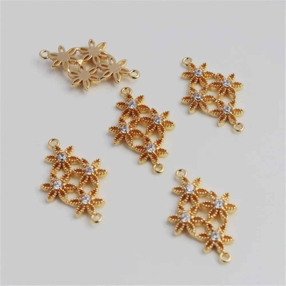 

Двойное колье с 4 цветами и бриллиантами, 14 к, 14 х24 мм