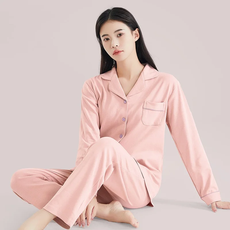 Spring Cotton Pajamas for Women PJ Full Sleeves Pijamas Button-Down Nightwear Winter Sleepwear Women Green Cotton Pyjamas