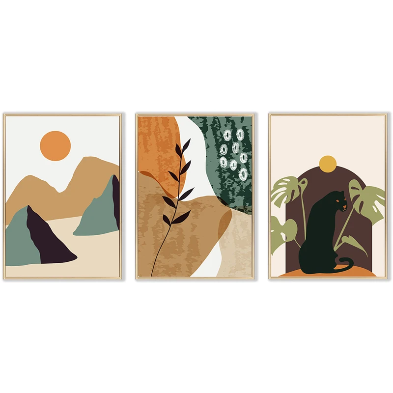 

Nordic Mountain Cat Leaves Canvas Paintings Abstract Landscape Posters and Prints Bohemia Wall Art Picture for Living Room Aisle