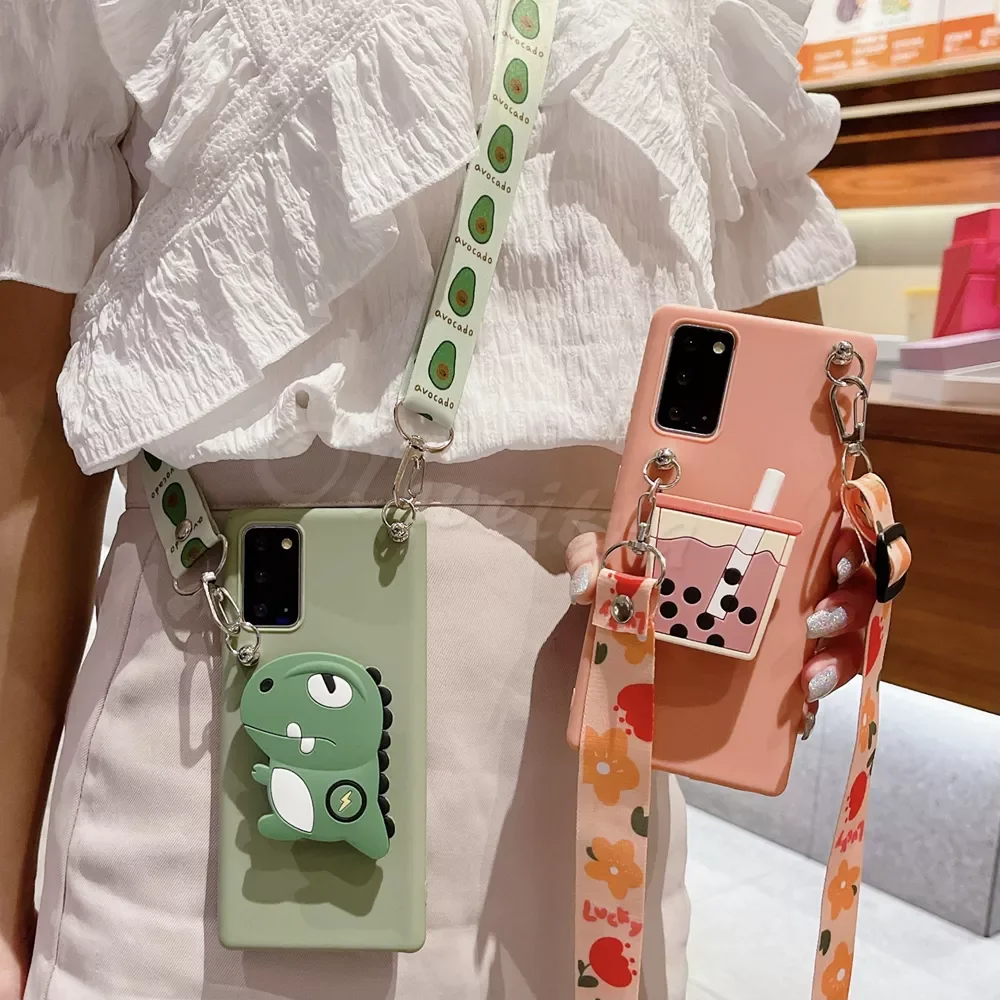 

Phone Holder Cover For Samsung Galaxy Note 20 Ultra 10 Plus Lite 9 8 5 A81 M02 M62 M01 M51 M31 Case Cartoon Necklace Strap Funda