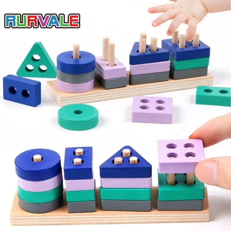 

Wooden Stacking Sorting Toys for Toddlers 1-3, Wood Baby Stacking Blocks, Montessori Toys for 1+ Year Old Boys Girls