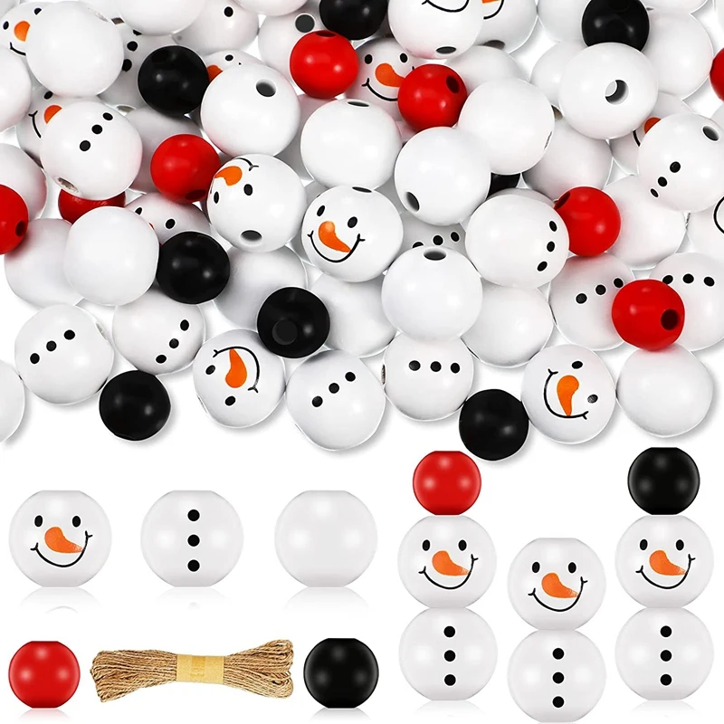 

120Pcs Christmas Wooden Bead Winter Snowman Wooden Bead Loose Craft Wooden Bead For DIY Garland Party Decoration