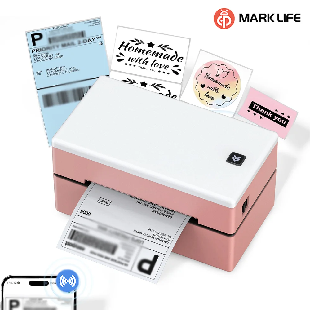 Фото Marklife термопринтер этикеток D200 мини переносной Bluetooth бесчернильный 4X6 дюймов небольшой транспортировочный принтер для малого бизнеса офиса №1