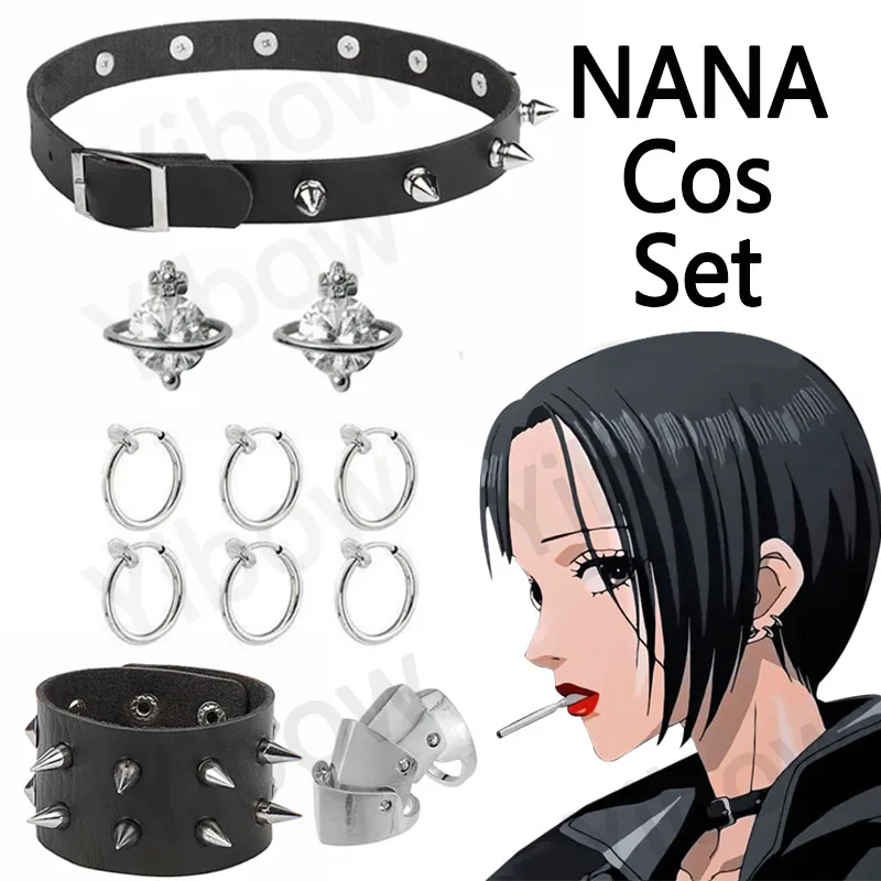 

Fashion Punk Anime Osaki Nana Women Necklace Sexy Rivet Leather Rope Choker Men Cosplay Earrings Bracelet Harajuku Jewelry