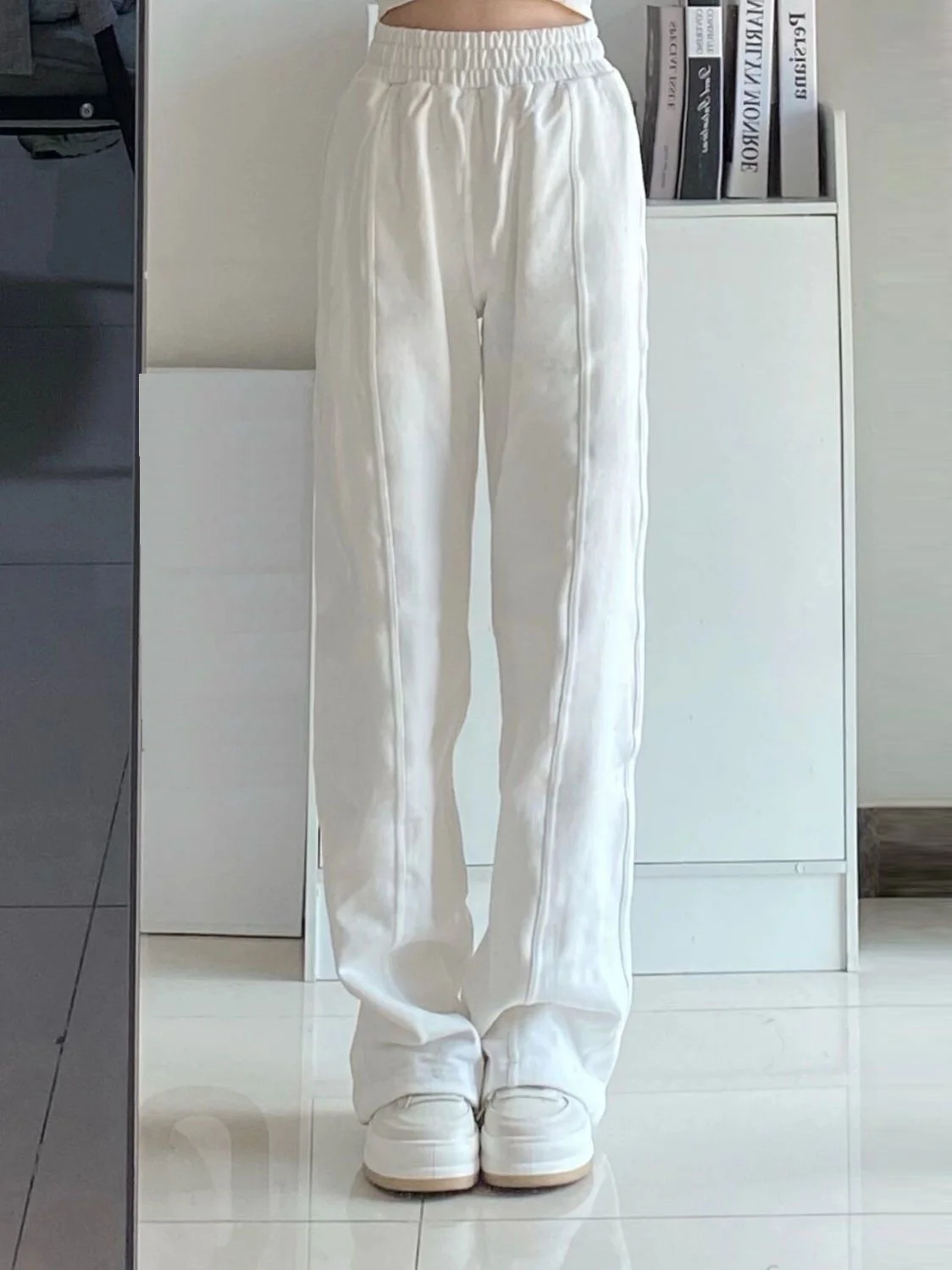 

Белые Повседневные свободные тонкие спортивные Прямые брюки для женщин, корейская мода, женская одежда, Y2k брюки