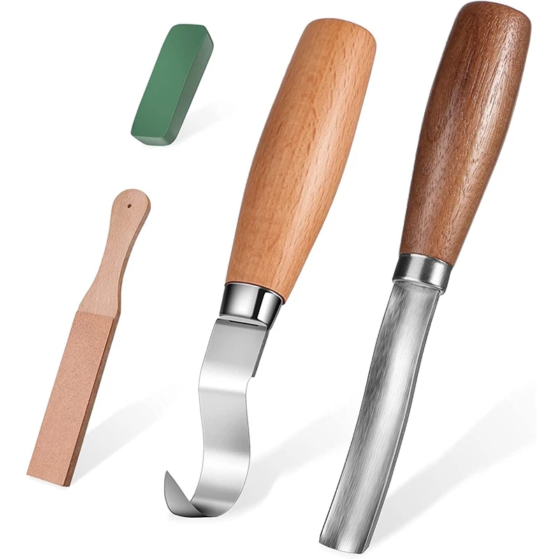 Wood Carving Tools Kit, With Wood Carving Gouge Chisel Bowl Scoop Carving Set Double Sided Strop Paddle Sharpener