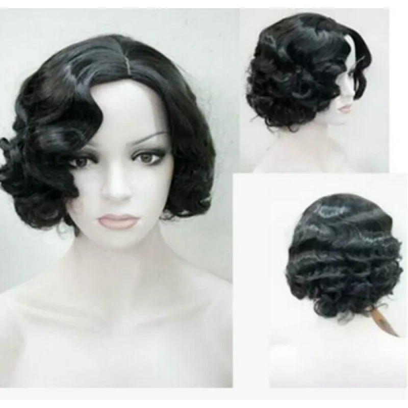 

Women’s Wig Ladies Short Bla Finger Wave Ladies Daily Hair Wigs+Wig Cap