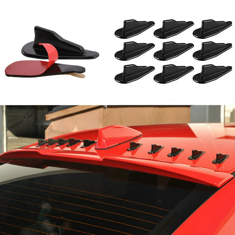 

Universal 9pcs Vortex Generator PP EVO-Style Roof Shark Fins Spoiler Wing Kit Black Gadget Car Tuning Decoration Accessories