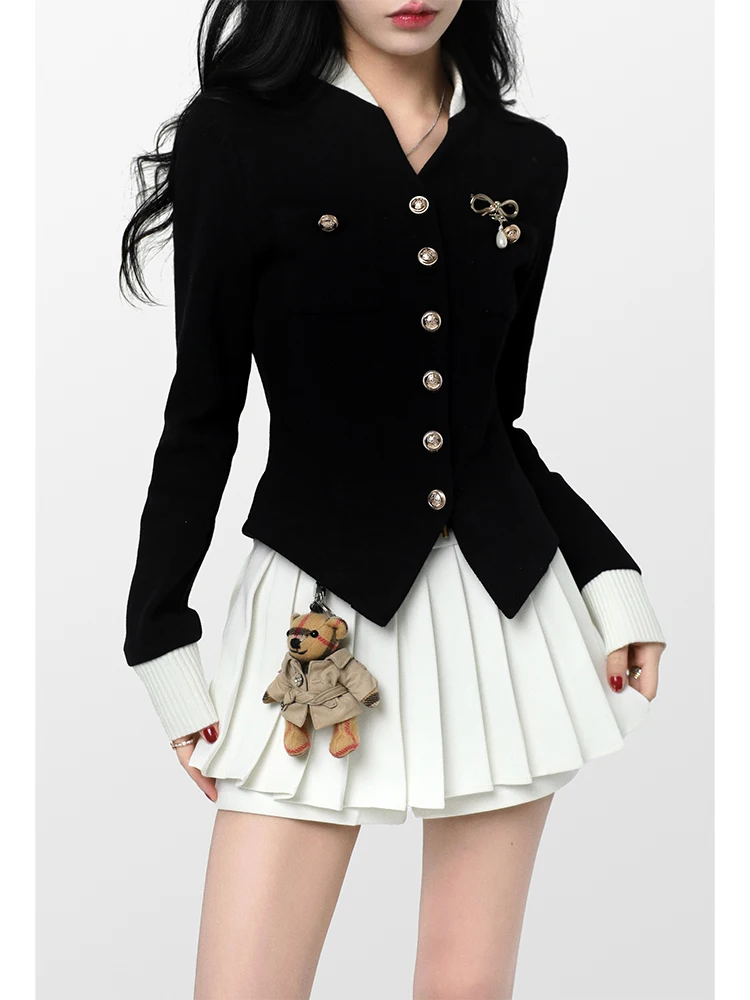 Black Vintage Two Piece Set Women Japanese Short Blazer Coat+mini Skirt Suit Female Casual Korean Fashion Sexy Kawaii Set 2023