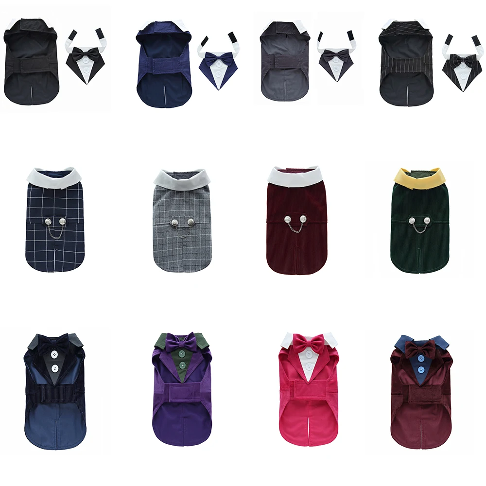 Костюм для собаки на Рождество, питомец, костюм на Хэллоуин с галстуком, стильная свадебная рубашка, формальный смокинг для тедди бульдога.