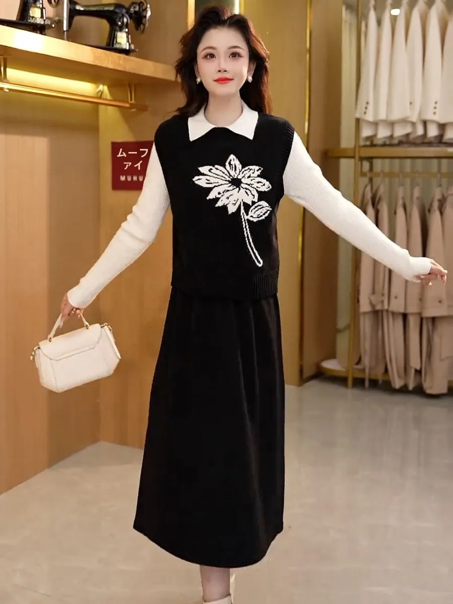 Жилет платье-жилет комплект из двух предметов новинка 2024 осень и зима элегантное