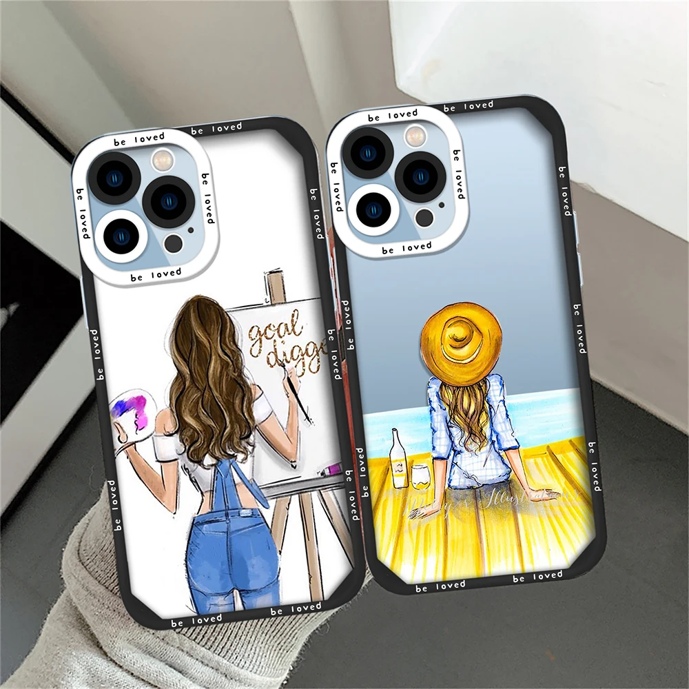 

Fashion Girl Women Phone Case for iPhone 14 13 11 12 Pro Max Mini XS XR X 7 8 Plus Shockproof Silicone Back Cover Clear Coque