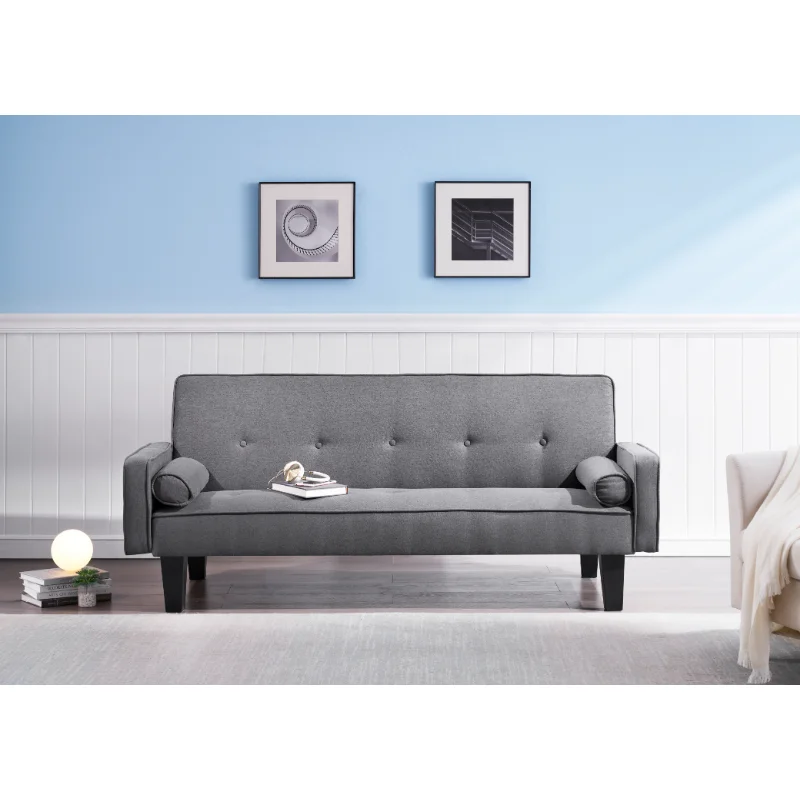 

2059 Sofa Convertible Into Sofa Bed Includes Two Pillows 72" Dark Grey Cotton Linen Sofa Bed for Family Living