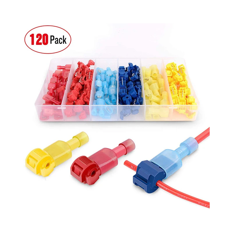 

120 Pcs boxed red, blue and yellow T-type break free wiring quick connect terminal main line branch ant clamp