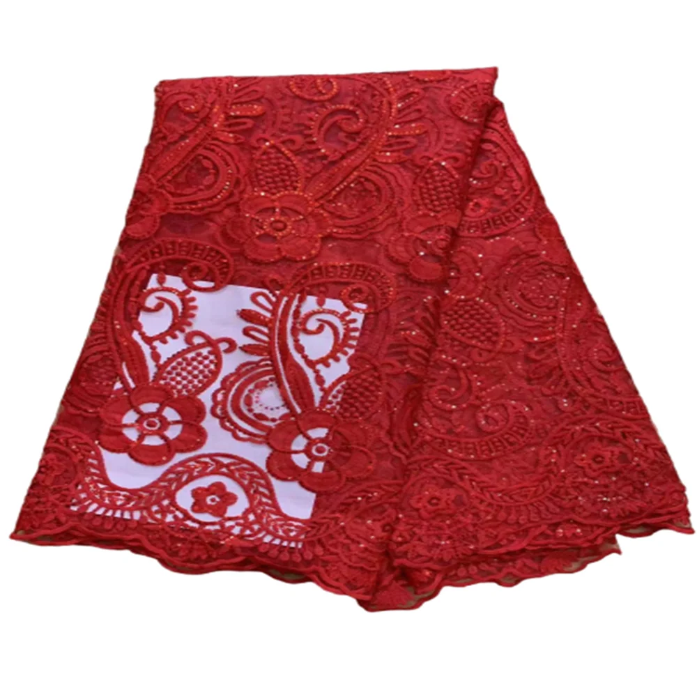 

2023 красная африканская кружевная ткань с 3D цветами, французская кружевная ткань с бисером, кружевная ткань с дубайскими аппликациями, тюль, Кружевное Свадебное/вечернее платье